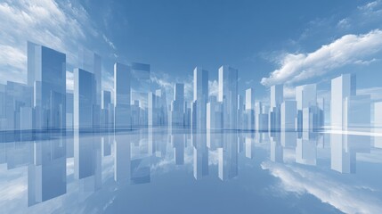 Fototapeta premium Blue sky backdrop with geometric city silhouettes and glossy architecture