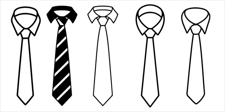 Collection of black necktie silhouettes with striped and formal business tie variations isolated on light background vector style design set for fashion, office wear, clothing accessory and apparel co