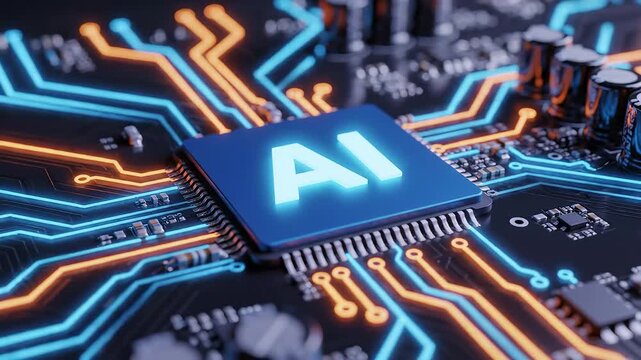AI chip on circuit board ideal for tech startups and software promos