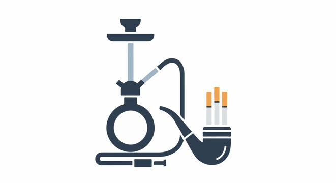 Hookah pipe and cigarettes on white background