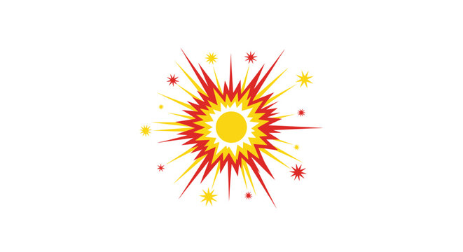 Cartoon style explosive blast graphic icon with radiating sparks.