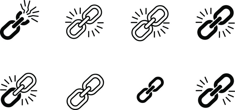 Broken Chain Link Icon Set with Connected and Disconnected Symbols for Security Network and Communication Concepts