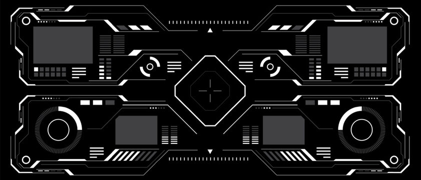 HUD sci-fi interface screen view white circular geometric design virtual futuristic technology creative display on black vector