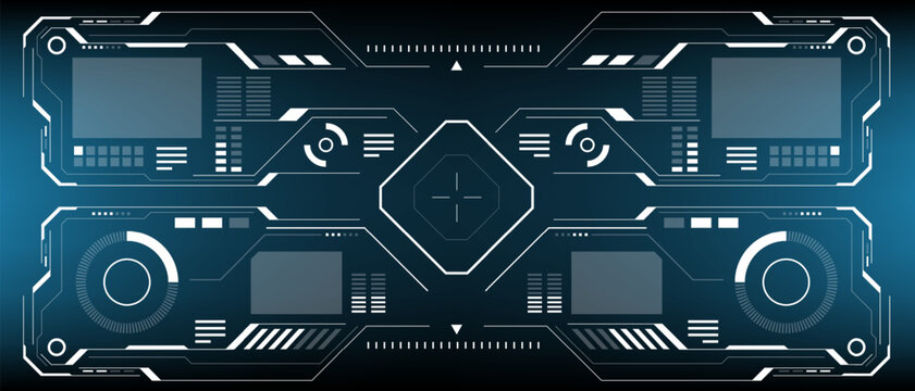 HUD sci-fi interface screen view white circular geometric design virtual futuristic technology creative display on blue vector