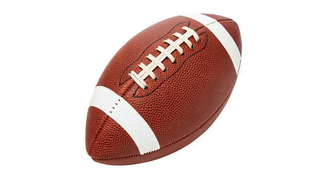 An American football ball with classic brown leather skin and laces isolated on transparent background