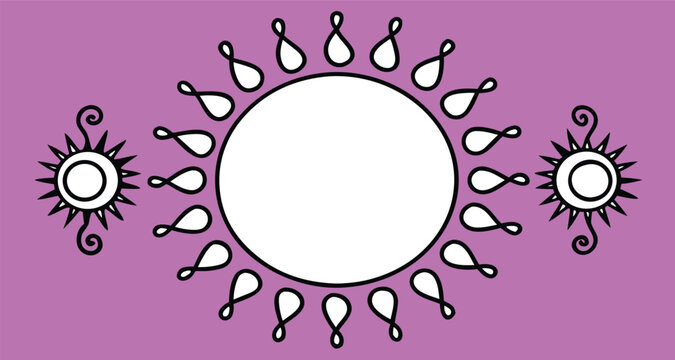 Cute doodle sun frame set. Hand drawn sunshine borders and decorative elements.