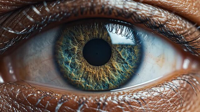 Closeup of a human eye highlighting geometric patterns and contemporary art