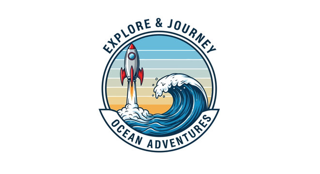 Ocean adventures travel logo with rocket.