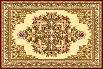 Naklejka premium Luxury Persian Carpet with Central Floral Medallion and Ornate Border on Blue Background