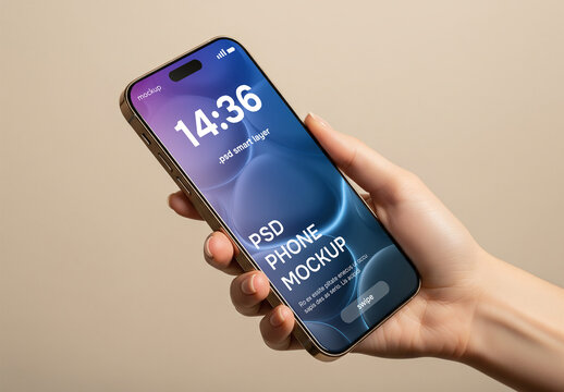 Clean iphone in hand studio shot mockup