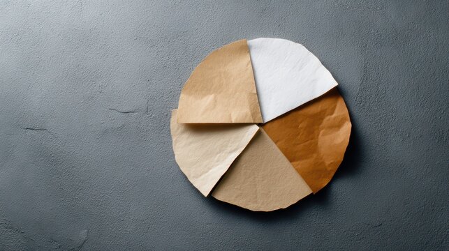 Abstract paper pie chart representing human diversity and inclusion on a textured grey surface.