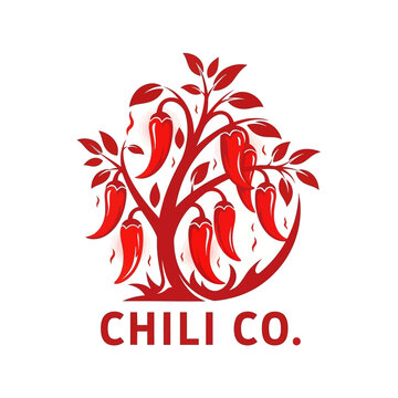 Red chili pepper tree logo design.