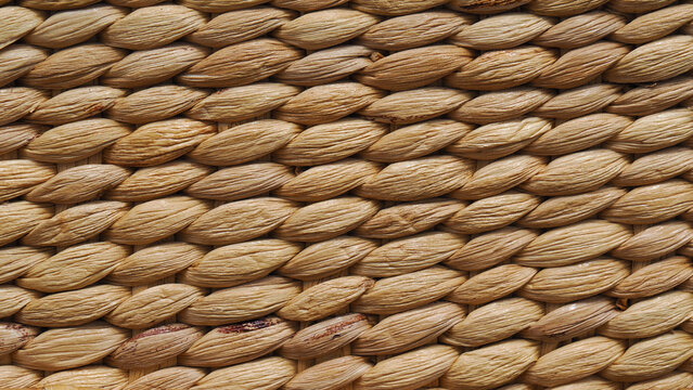 Macro texture of natural woven water hyacinth wicker basket