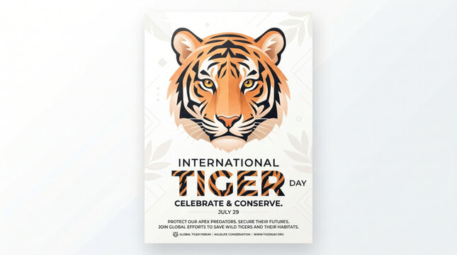 International Tiger Day conservation poster featuring majestic tiger illustration for wildlife awareness campaign and nature protection