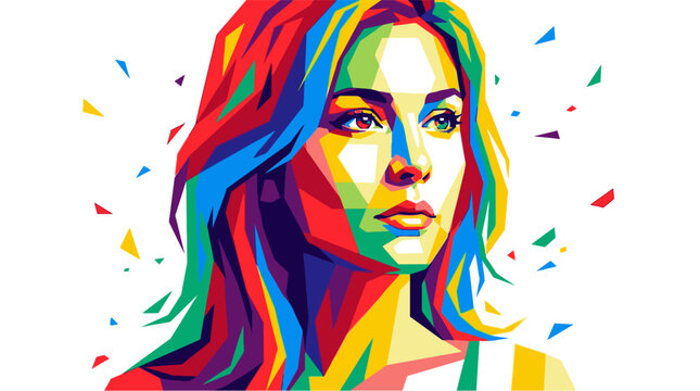 Woman with colorful long hair portrait.