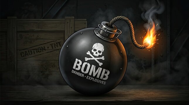 bomb with burning fuse