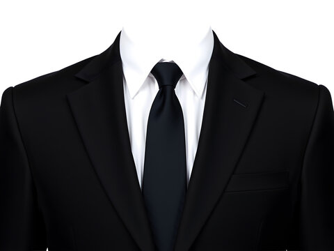 &ldquo;formal black court suit with white shirt and black tie, no head, clean neck cut, front-facing passport photo style, plain white background, studio lighting, high resolution,
