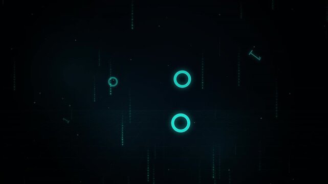 Abstract digital binary data code, zeroes and ones, falling and floating in dark space.