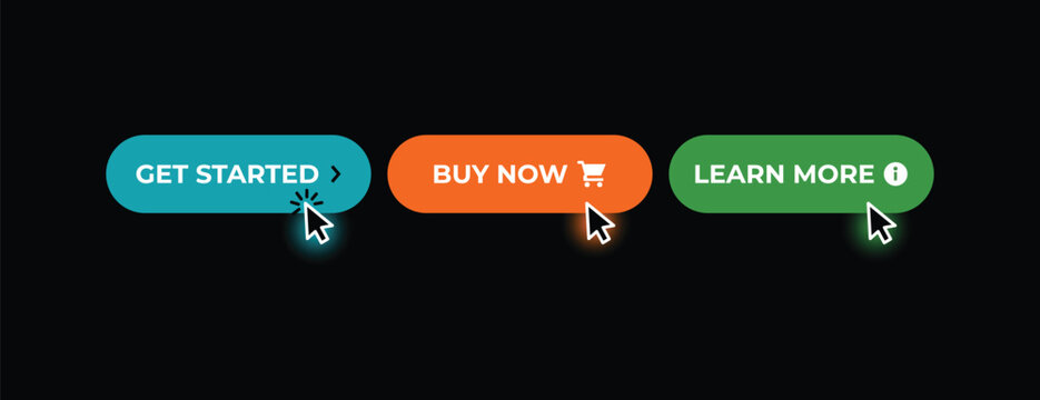 Colorful Call to Action Button Vector Set with Click Cursor Icons for Web and App Design