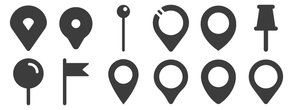 Collection of various map location icons.