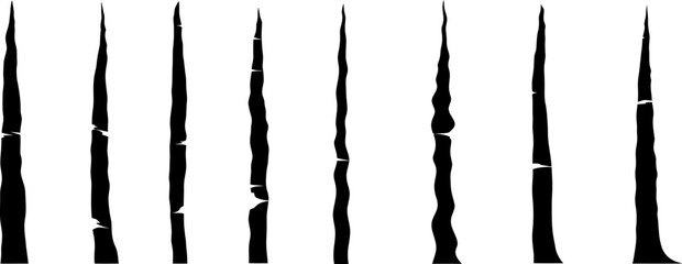 Collection of abstract vertical brush stroke or tree trunk silhouettes isolated vector illustration © PIXAVIVE