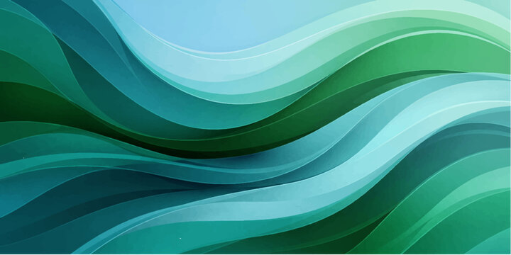 An abstract green and blue background features dynamic light waves and artistic vector curves in a modern pattern designed for a business wallpaper or backdrop