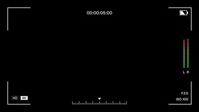 4K Camera Recording Screen Recorder Overlay with Alpha Channel. Transparent Background Video Recorder Interface with Timer UI Asset.