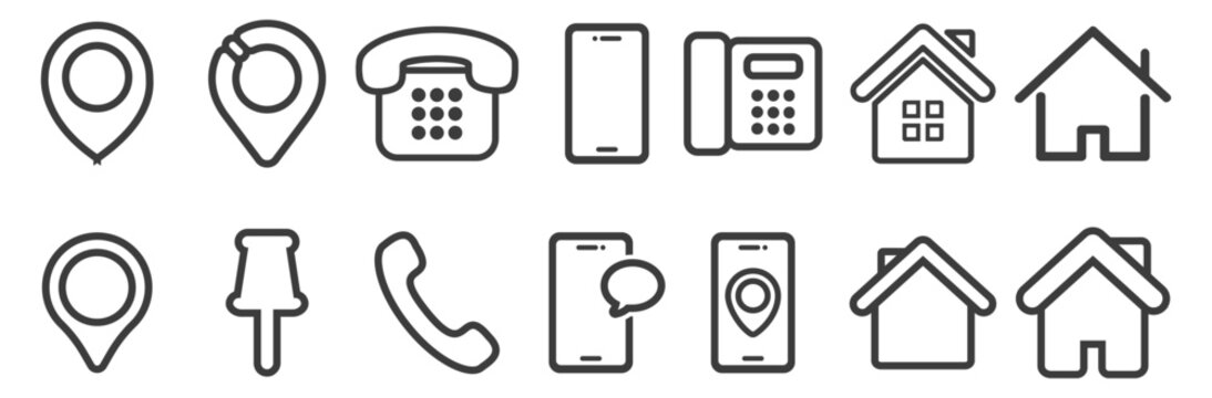 Set of communication and location icons.