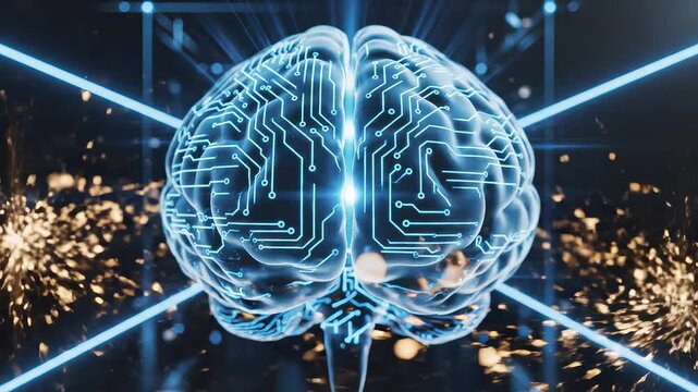 Brain with circuit patterns and glowing lines representing smart infrastructure and connectivity