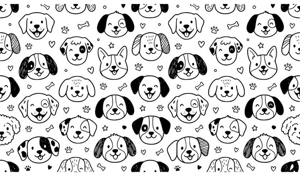Cute cartoon dog face seamless pattern vector on light yellow background