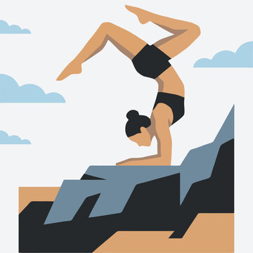 yoga pose in a top of mountain and in vector format