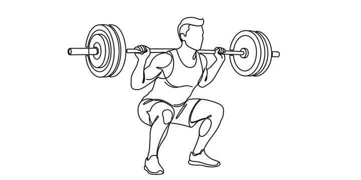 Man performing barbell back squat during fitness training with clear copy space for text