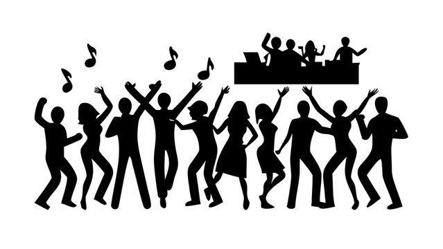 Silhouette of people dancing at a party with a dj