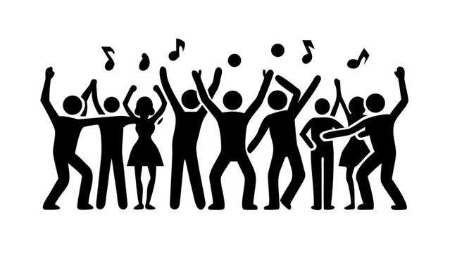 Vector illustration of people dancing with music notes in the air