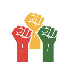 Three Raised Fists in Pan-African Colors for Juneteenth and Black History Month © Nawang