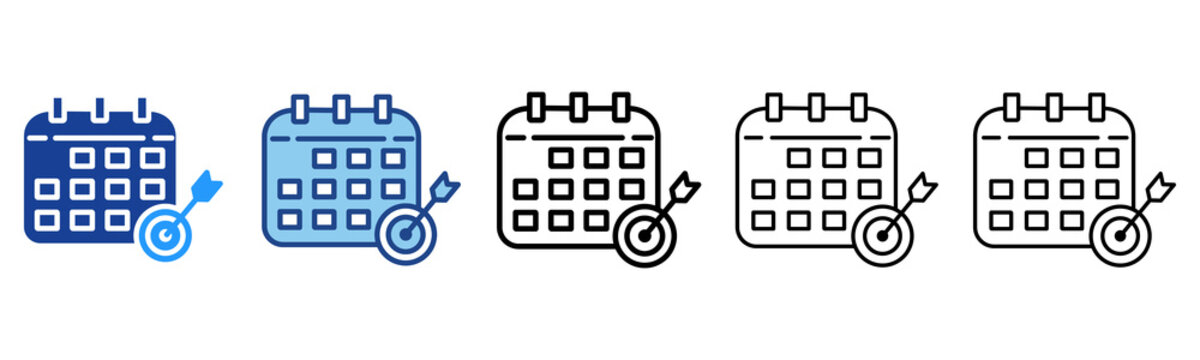 Calendar  Icon In Different Color And Outline Style 