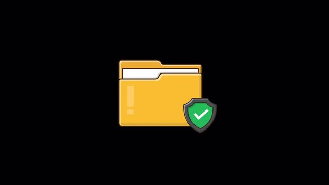 Animated Folder with Shield. File Protection Concept Video - Transparent