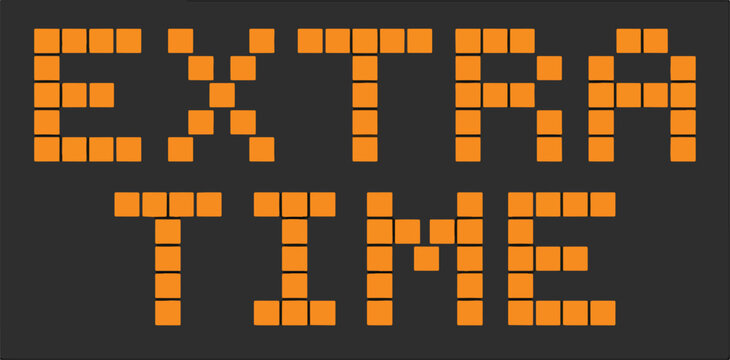 Extra time scoreboard digital display text with orange pixel squares on dark gray background icon.