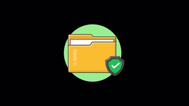 Folder with Shield. File Protection Concept Animation Video - Transparent
