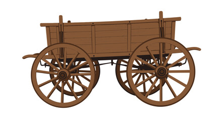 Obraz premium Rustic wooden farm wagon with spoked wheels isolated on white