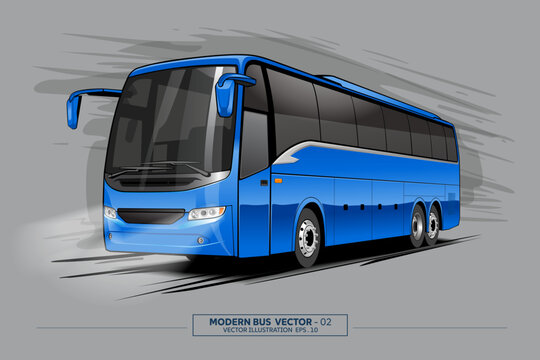 Blue Tour Coach Bus Vector Illustration Front Three-Quarter View, good for Travel agency illustration or travel theme purpose.
