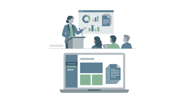 Business Presenter Delivering A Professional Presentation To An Audience.