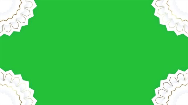White islamic mandala flower frames on green screen background, elegant ornamental floral borders for ramadan, eid mubarak, and cultural video production overlay