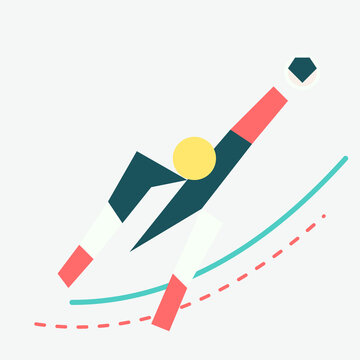 Professional soccer goalkeeper performing a dynamic high dive to save the ball in flat vector