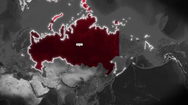 Russia Map with Glowing Red Boundaries on Satellite View