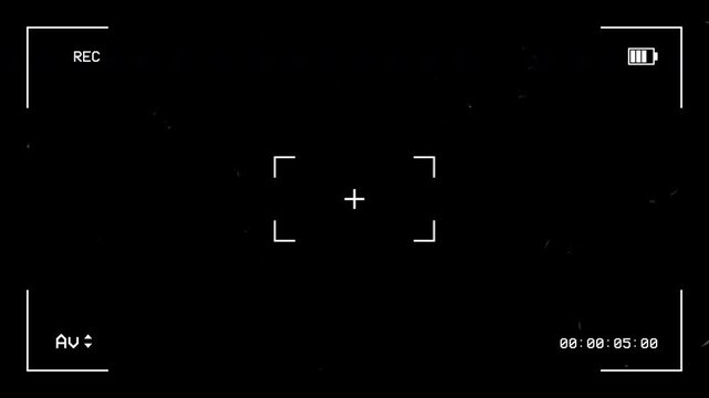 4K Screen Recorder Overlay on Black Background. Video Camera Recording Frame with Cinematic Noise, Dust, and Scratches Texture Overlay Asset.