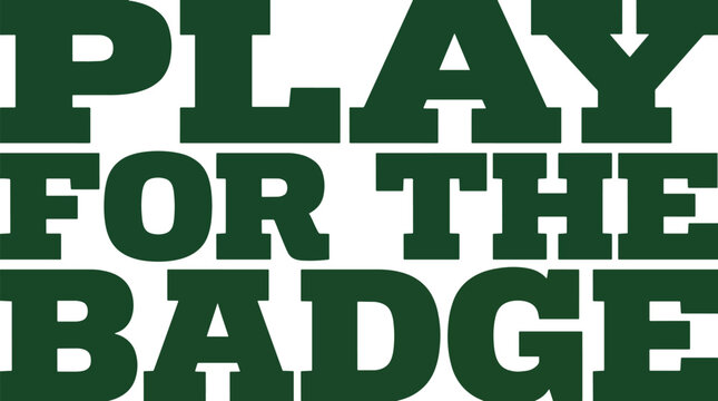Play for the badge vintage slab serif lettering for football fans and athletic apparel design style.