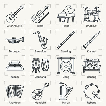 Comprehensive Minimalist Line Art Set of Various Musical Instruments