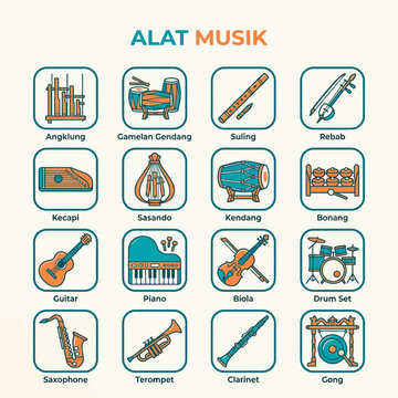 Collection of Traditional and Modern Musical Instrument Icon Illustrations