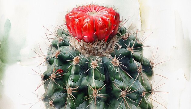 Striking Turk's Cap Cactus with Vibrant Red Cephalium